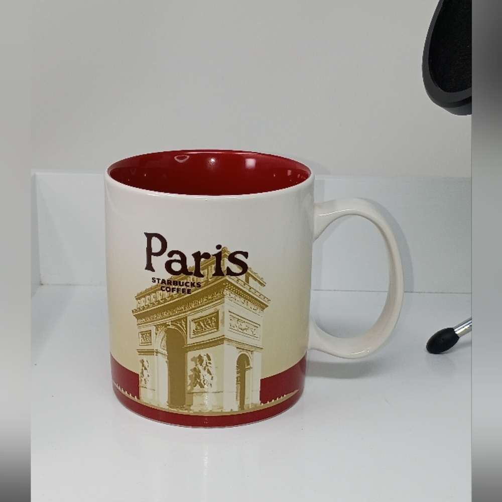 Paris Themed Cream and Red Mug